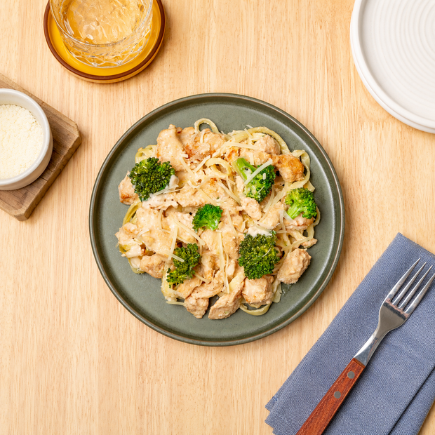 Chicken Fettuccine Alfredo with Roasted Vegetables