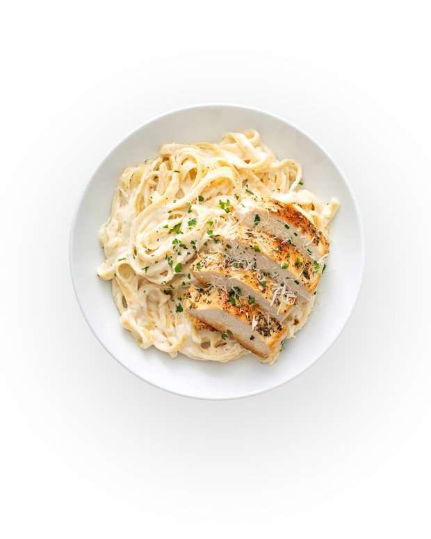 Chicken Fettuccine Alfredo with Roasted Vegetables
