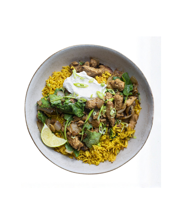 Spanish Arroz con Pollo with Roasted Peppers & Saffron Rice