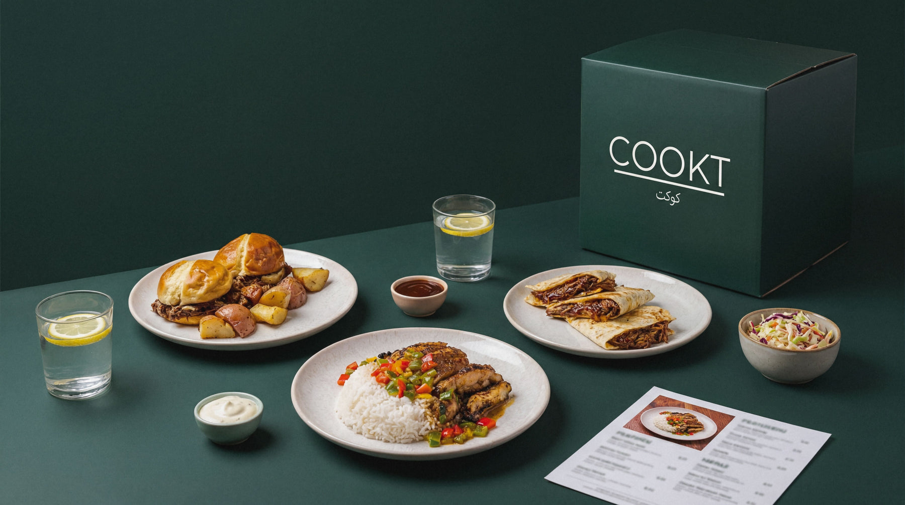 Chef-prepared meal on wooden table