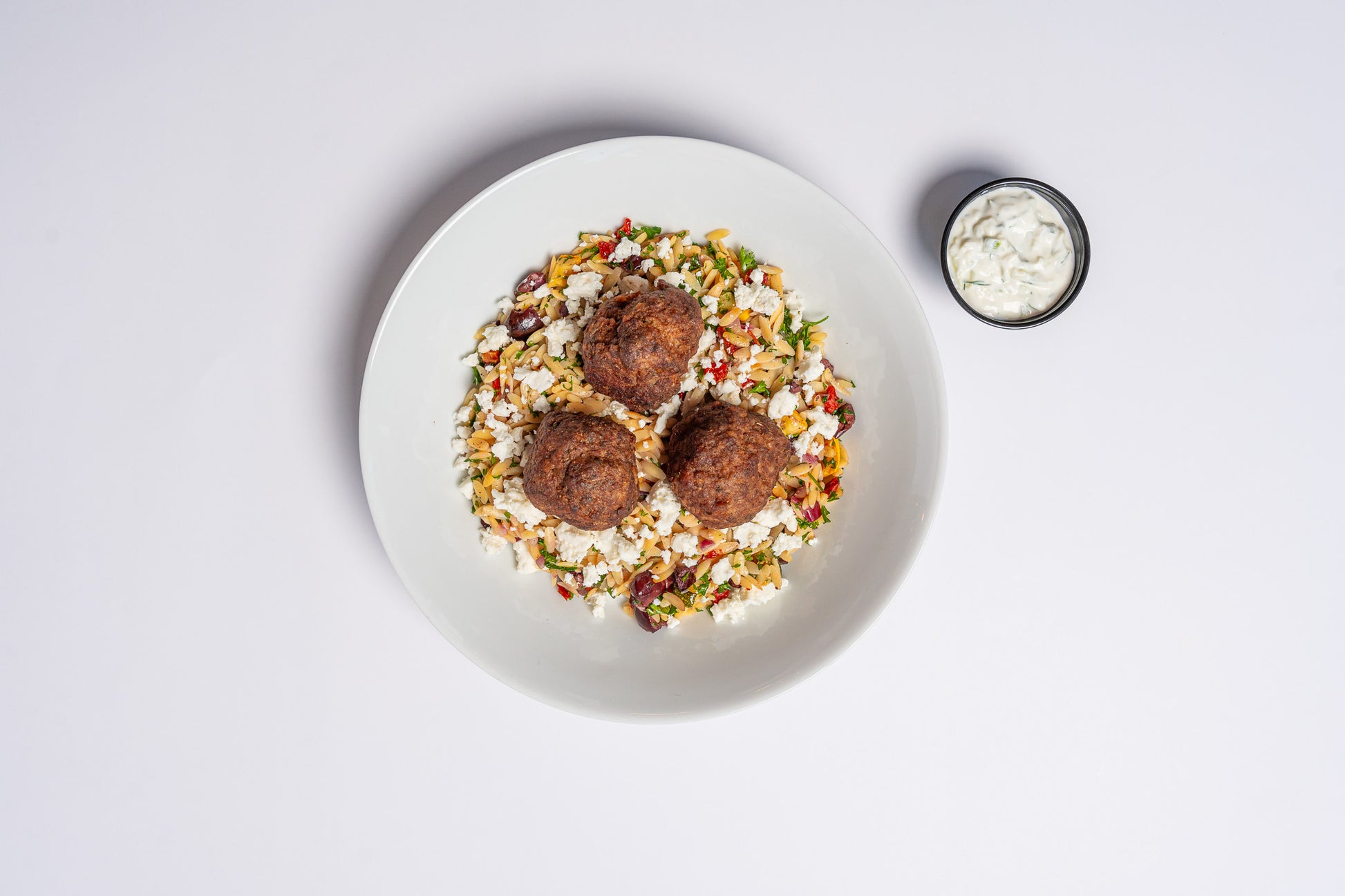 Greek Meatballs with Lemon Herb Orzo Tzatziki – COOKT