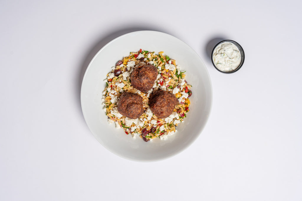 Greek Meatballs with Lemon Herb Orzo & Tzatziki 🇬🇷