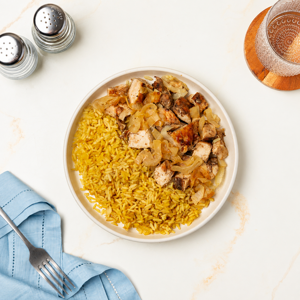Pomegranate Glazed Chicken  Bowl with Caramelized Onions